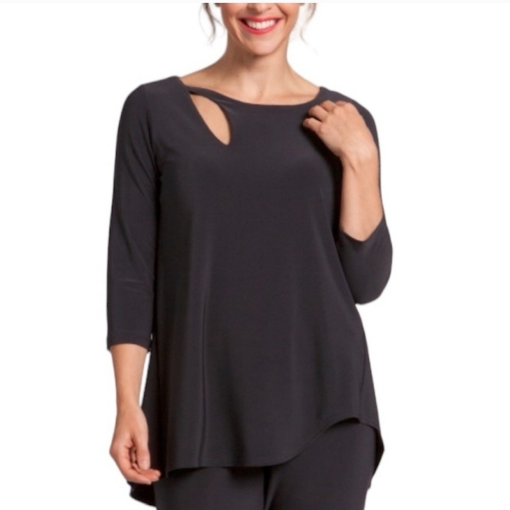 SZ16 Sympli Fortune Tunic Asymmetrical Black Top Lagenlook